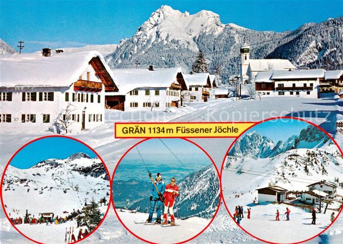 Graen Tannheimertal Tirol AT Ortspartie Panorama mit Bergstation Fuessener Joech