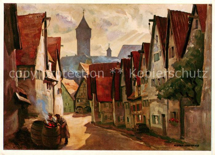 Dinkelsbuehl Ortspartie Kuenstlerkarte