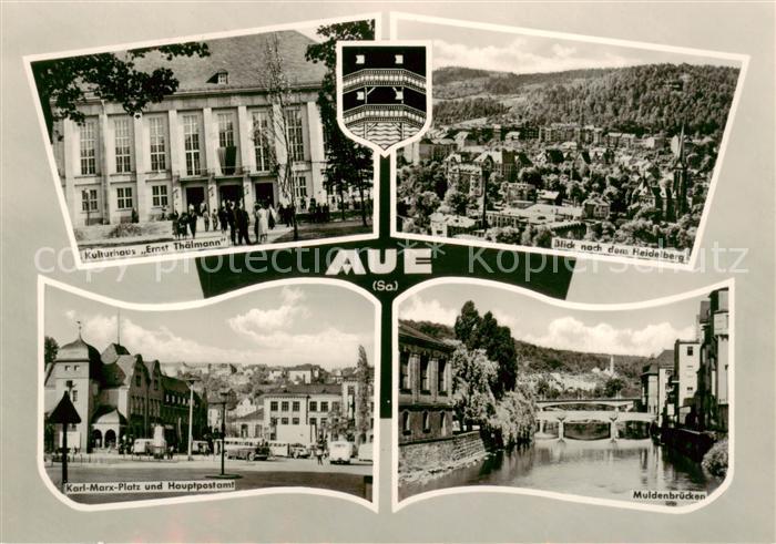 Aue Sachsen Kulturhaus Ernst Thaelmann Blick zum Heidelberg Karl Marx Platz und