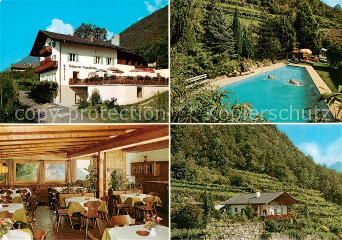 Algund Merano Suedtirol IT Gasthof Feigenstauder Gastraum Schwimmbad Huette