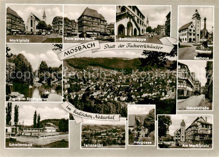 Mosbach Baden Marktplatz Palmsches Haus Rathaustreppe Rathaus Stadtgarten Haupts