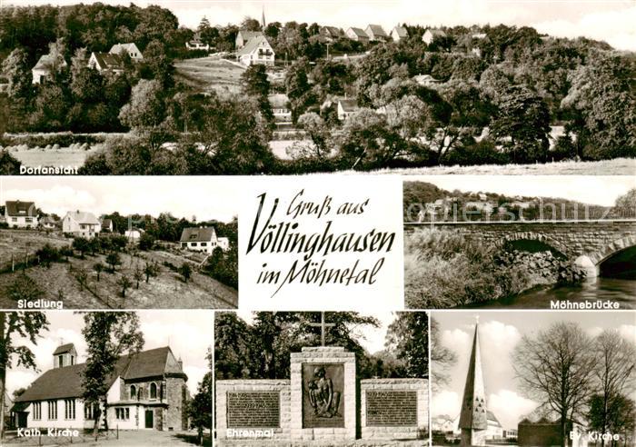 Voellinghausen Moehnesee Panorama Siedlung Moehnebruecke Kath Kirche Ehrenmal Ev