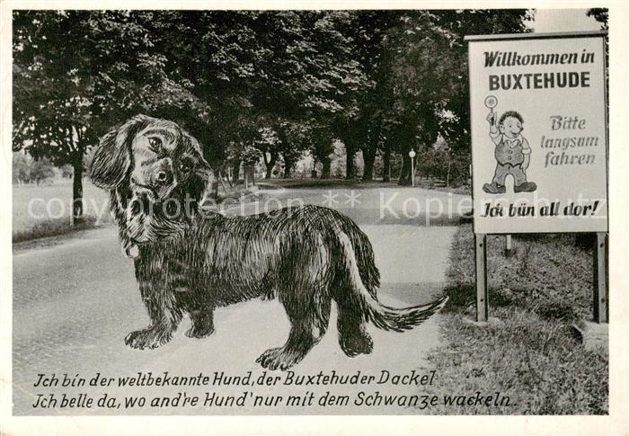 Buxtehude Willkommensschild mit Buxtehuder Dackel