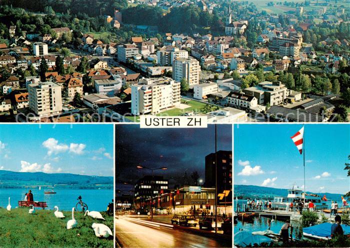 Uster ZH Fliegeraufnahme mit Greifensee Bootsanlegesteg Nachtaufnahme