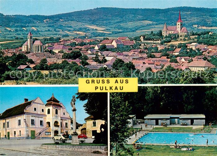 Pulkau AT Panorama Gemeindeamt Sparkasse Freibad