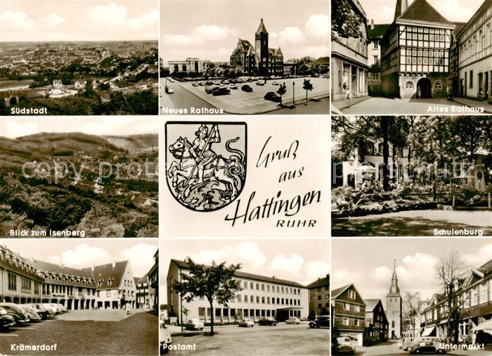 Hattingen Ruhr Suedstadt Neues Rathaus Altes Rathaus Blick zum Isenberg Schulen