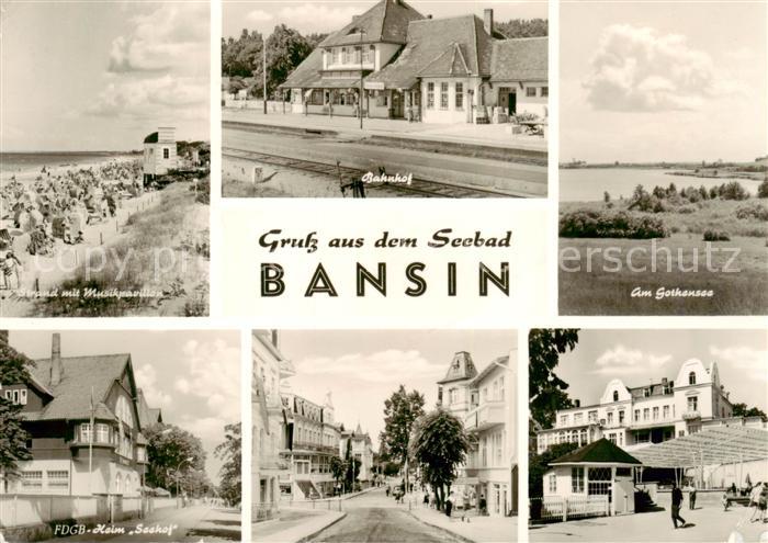 Bansin Ostseebad Strand mit Musikpavillon Bahnhof Am Gothensee FDGB Heim Seehof