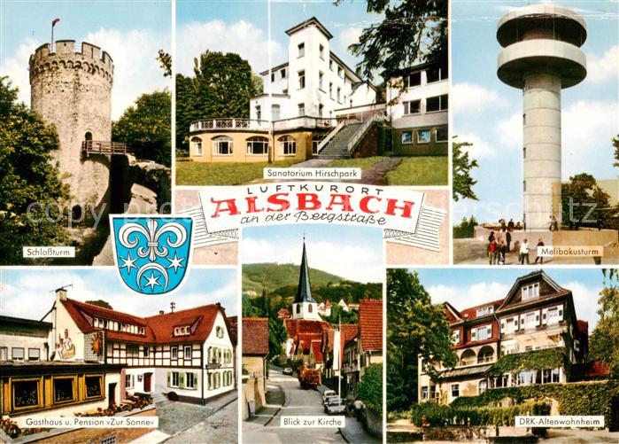 Alsbach Bergstrasse Schlossturm Gasthaus Zur Sonne Sanatorium Hirschpark Melibok