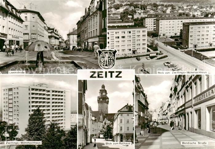 ZEITZ Sachsen-Anhalt Leninstrasse Blick vom Zwillings Hochhaus Rathaus Wendische