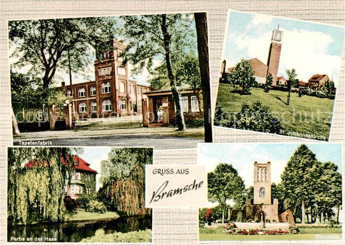 Bramsche Hase Tapetenfabrik St Johanneskirche Partie an der Hase Ehrenmal