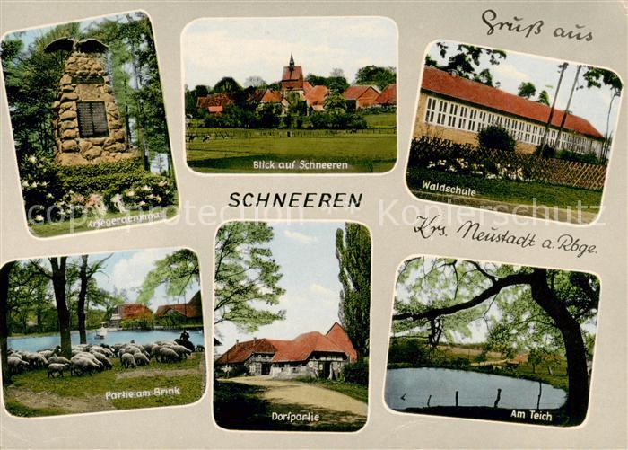 Schneeren Kriegerdenkmal Ortsblick Waldschule Partie am Brink Dorfpartie Am Teic