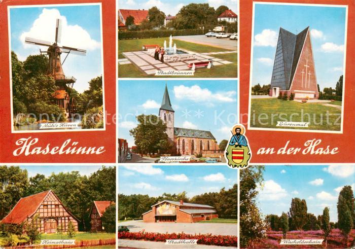 Haseluenne Muehle Hueven Stadtbrunnen Pfarrkirche Ehrenmal Heimthaus Stadthalle