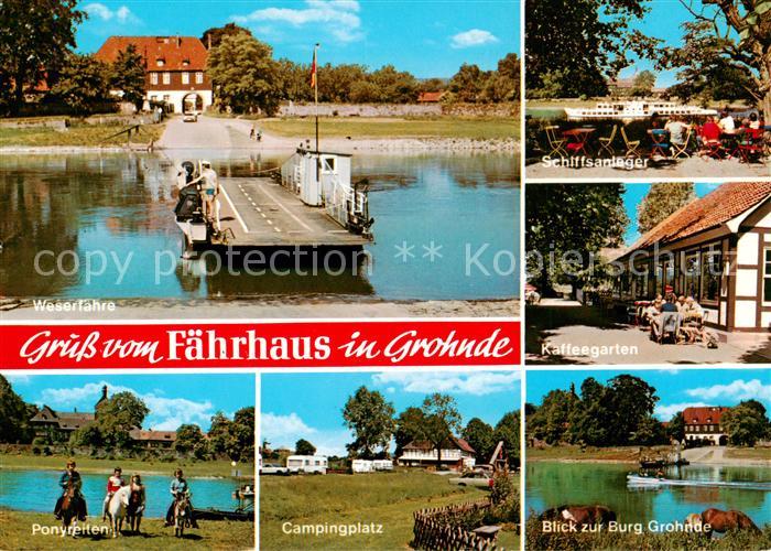 Grohnde Weserfaehre Schiffsanleger Kaffeegarten Ponyreiten Campingplatz Blick zu