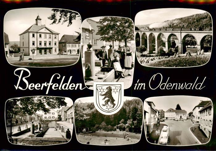 Beerfelden Odenwald Teilansichten Stadtzentrum Brunnen Trachten Viadukt Dampflok