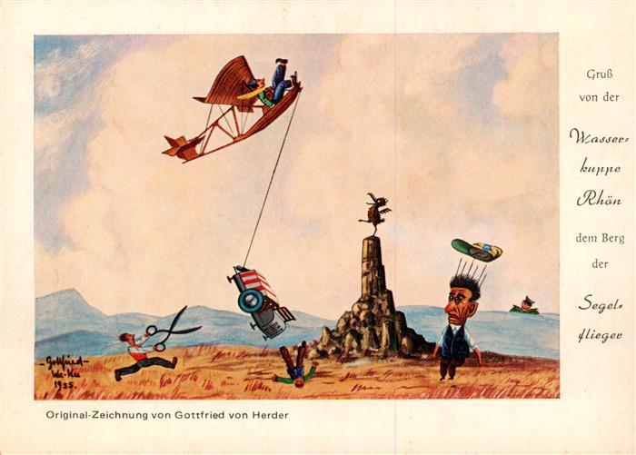 Wasserkuppe Rhoen Berg der Segelflieger Original-Zeichnung von Gottfried von Her
