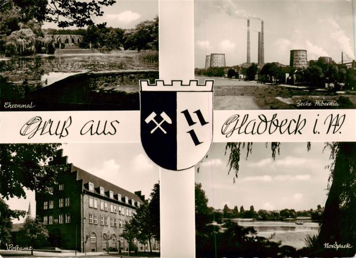 Gladbeck Ehrenmal Zeche Hibernia Postamt Nordpark Wappen