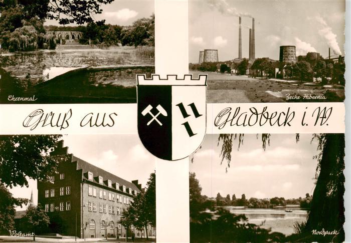 Gladbeck Ehrenmal Zeche Hibernia Postamt Nordpark Wappen