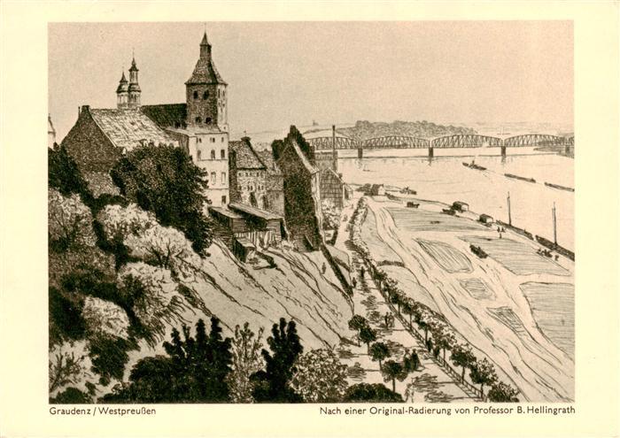 Graudenz Grudziadz Westpreussen PL Panorama Original Radierung