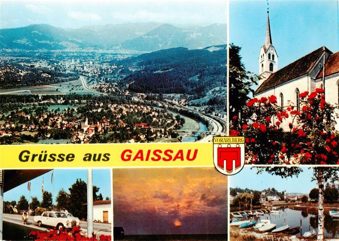 Gaissau Vorarlberg AT Fliegeraufnahme Strassenpartie Kirche Bootshafen