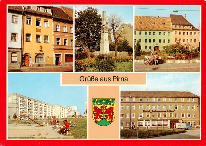 Pirna Elbe Haus des Th Jacobaer Postmeilensaeule Markt Pirna Sonnenstein Hotel S