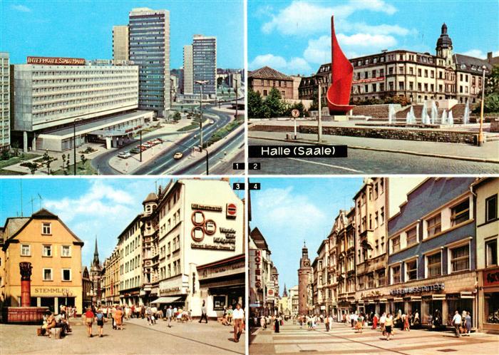 Halle Saale Interhotel Stadt Halle Fahnenmonument am Hansering Flamme der Revolu