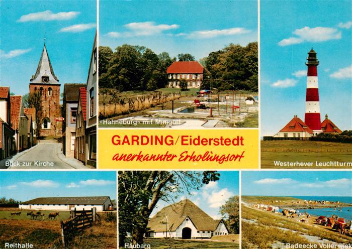 Eiderstedt Blick zur Kirche Hahneburg mit Minigolf Westerhever Leuchtturm Reitha