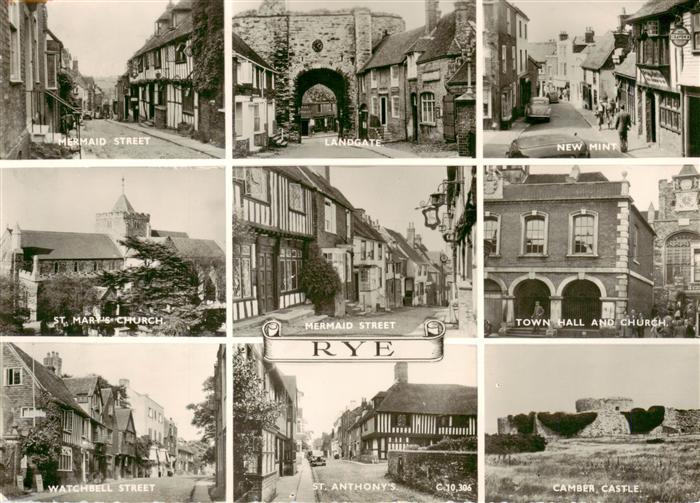 Rye East Sussex UK Mermaid Street Landgate New Mint St Marys Church Town Hall Wa