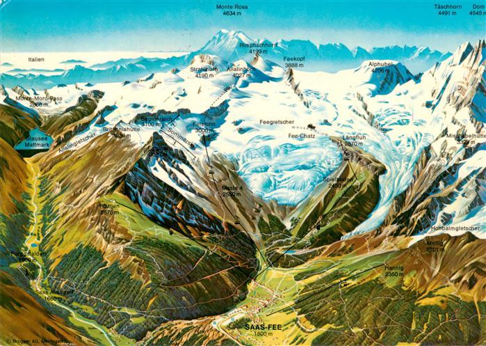 Saas-Fee VS Panoramakarte mit Saas Tal und Saas Almagell