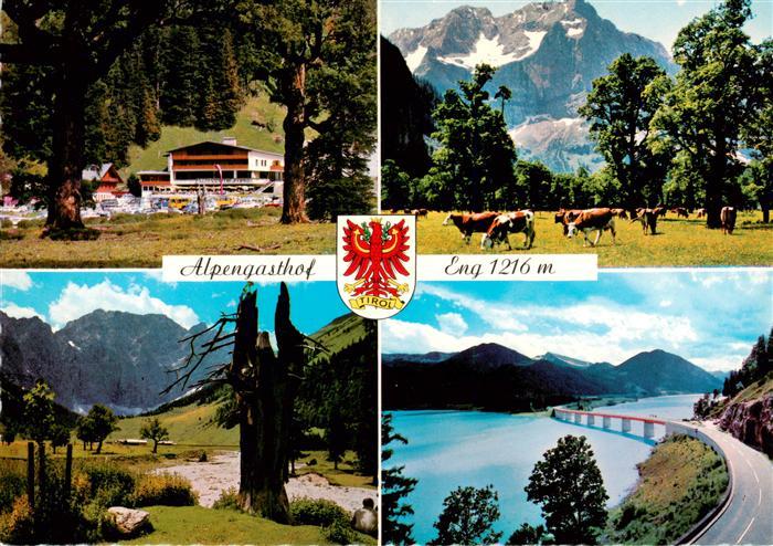 Hinterriss Tirol AT Alpengasthof Eng Kuhherde Panorama Bruecke