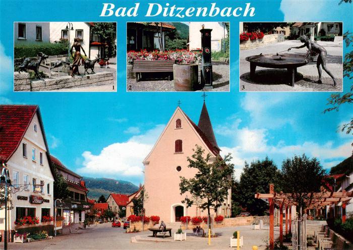Bad Ditzenbach Goissabrunnen Brunnen am Haus des Gastes Schneckenbrunnen Kirche