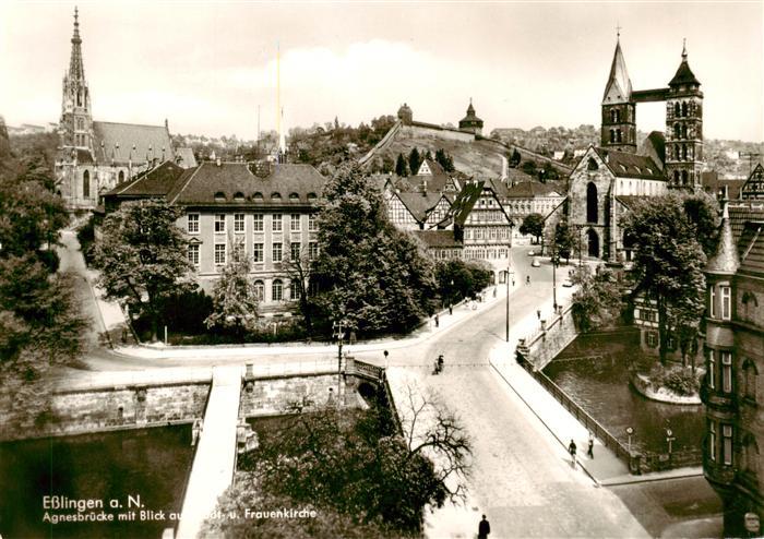 Esslingen  Neckar Agnesbruecke mit Blick auf die Stadt und Frauenkirche