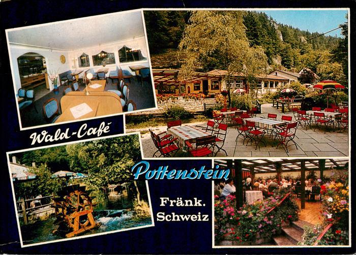 Pottenstein Oberfranken Wald Cafe im Puettachtal Gastraum Terrassen Wasserrad