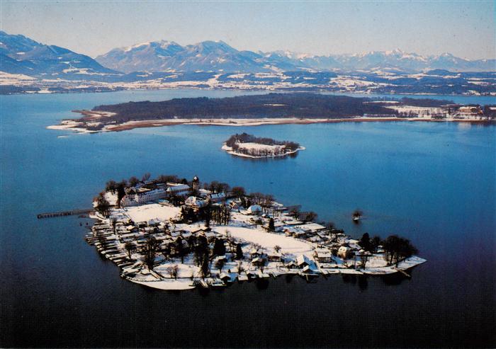 Fraueninsel Chiemsee Fliegeraufnahme mit Krautinsel und Herreninsel