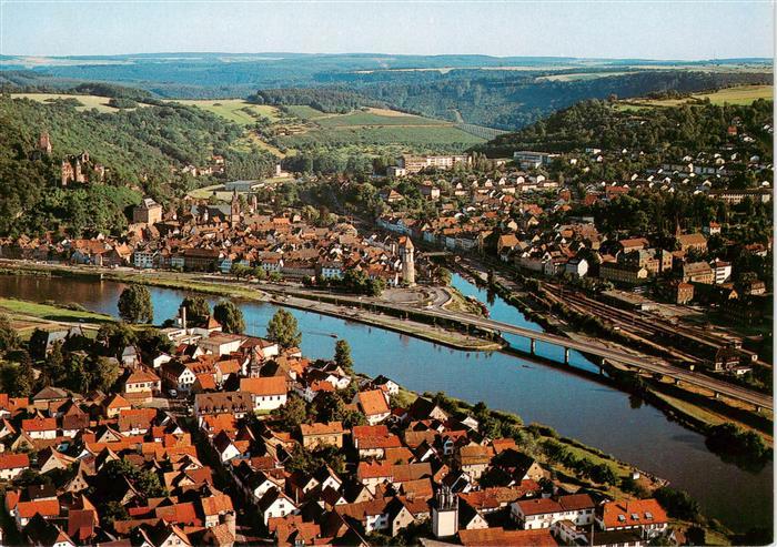 Wertheim Main Blick auf Kreuzwertheim Wertheim mit Altem Schloss und Odenwaldbru