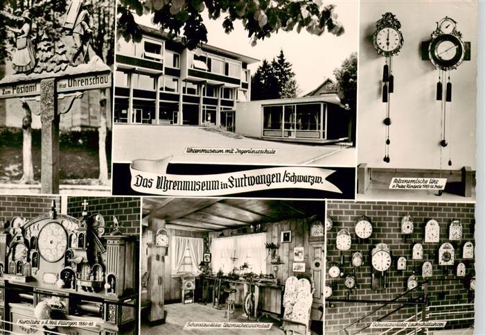 Furtwangen Wegweiser Uhrenmuseum mit Ingenieurschule Kunstuhr Schwarzwaelder Uhr