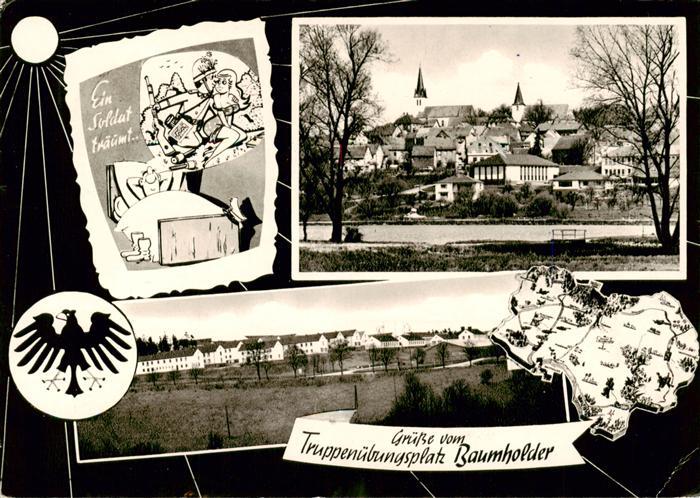 Baumholder Nahe Blick ueber die Nahe zum Ort Karikaturen Truppenuebungsplatz