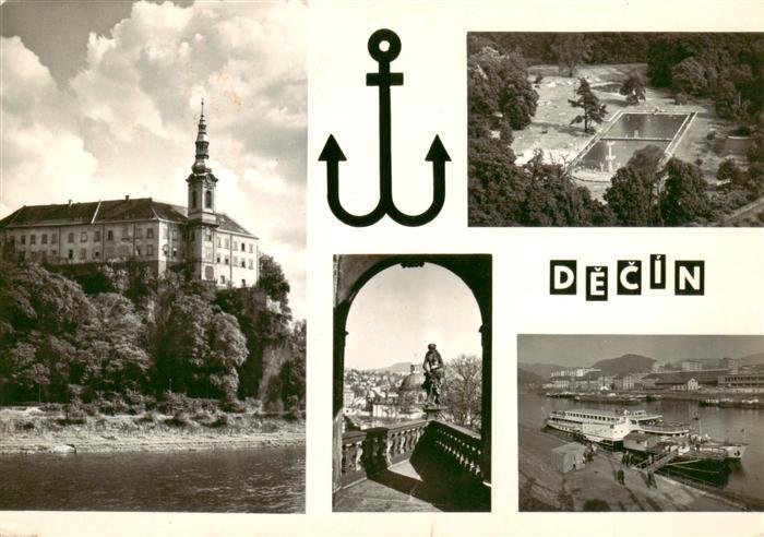 Decin Tetschen-Bodenbach Boehmen CZ Schloss Panorama Schwimmbad Schiffsanlegeste