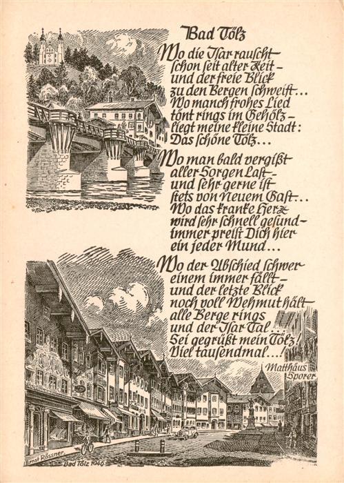 Bad Toelz Bruecke Ortspartie Zeichnungen