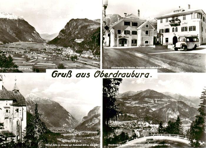 Oberdrauburg Kaernten Panorama Postplatz mit Hochschloss Schloss Stein mit Hochs