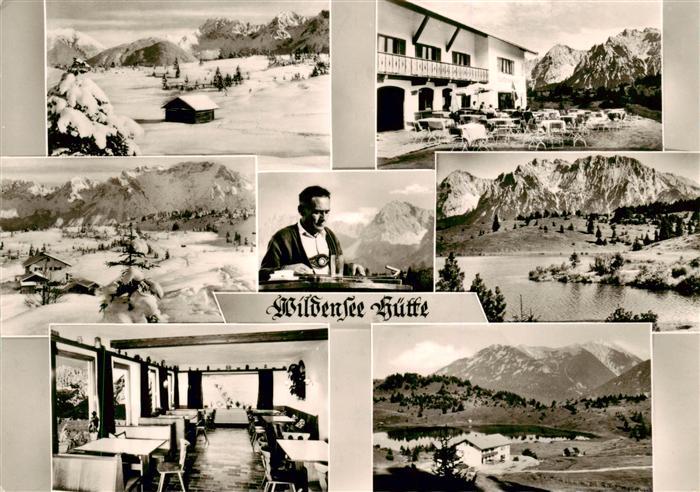 Wildenseehuette 1180m Mittenwald Bayern Terrasse Gastraum Zitherspieler Panorama