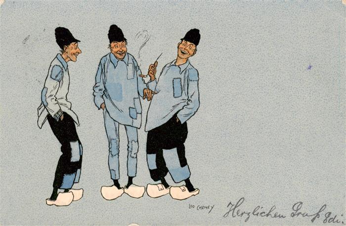 SCHEVENINGEN Zuid-Holland NL Hollaender Holzschuhe Tracht Karikatur Illustration