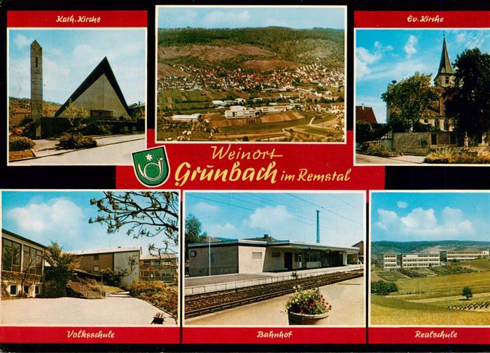 Grunbach Enzkreis Kath Kirche Panorama Ev Kirche Volksschule Bahnhof Realschule