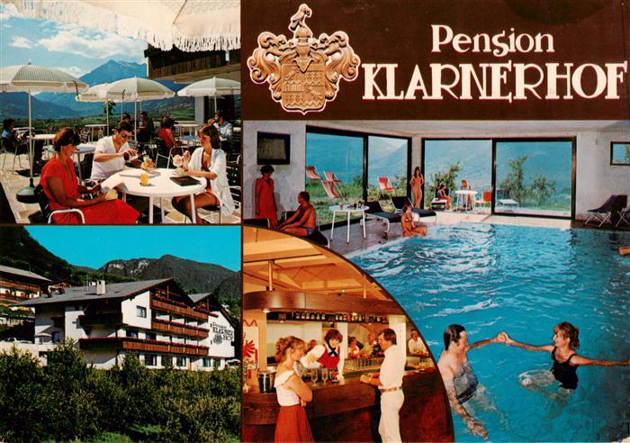 Schenna Meran Trentino IT Pension Klarnerhof Terrasse Bar Hallenbad