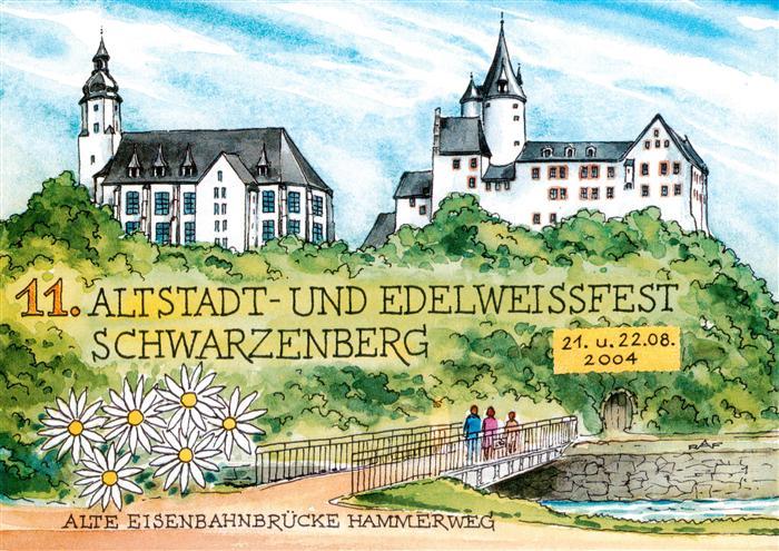 Schwarzenberg Erzgebirge Altstadt und Edelweissfest Alte Eisenbahnbruecke Hamme