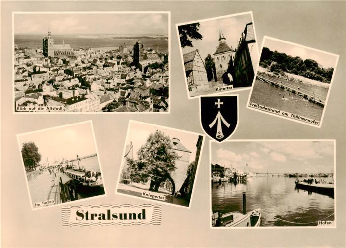 Stralsund Panorama Blick auf die Altstadt Kuetertor Badestrand Thaelmannufer Haf