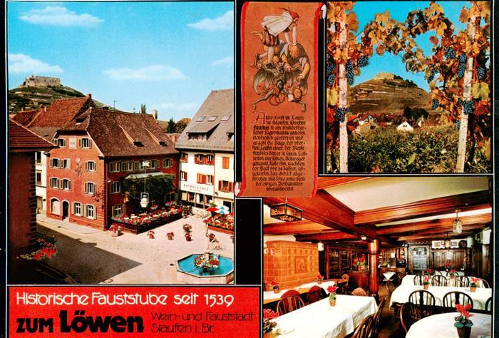 Staufen Breisgau Historische Fauststube zum Loewen Restaurant Blick zur Burg Wei