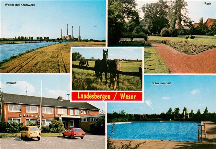 Landesbergen Weser mit Kraftwerk Rathaus Pferdekoppel Park Schwimmbad Ort fuer P