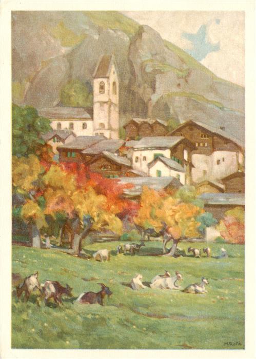 Niedergestein Raron VS im Herbst Marie Rollé Kuenstlerkarte