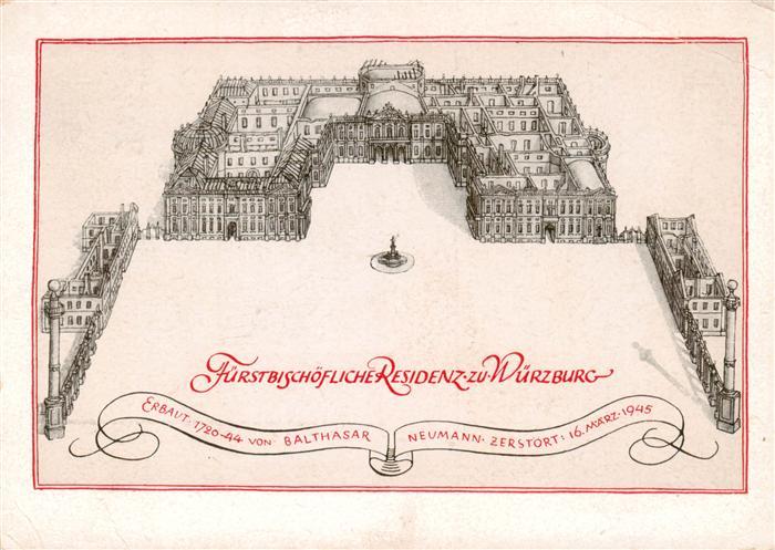 Wuerzburg Bayern Fuerstbischoefliche Residenz Zeichnung