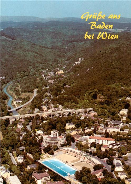 Baden  Wien AT Stadtansicht mit Thermalstrandbad und Helenenbad Fliegeraufnahme
